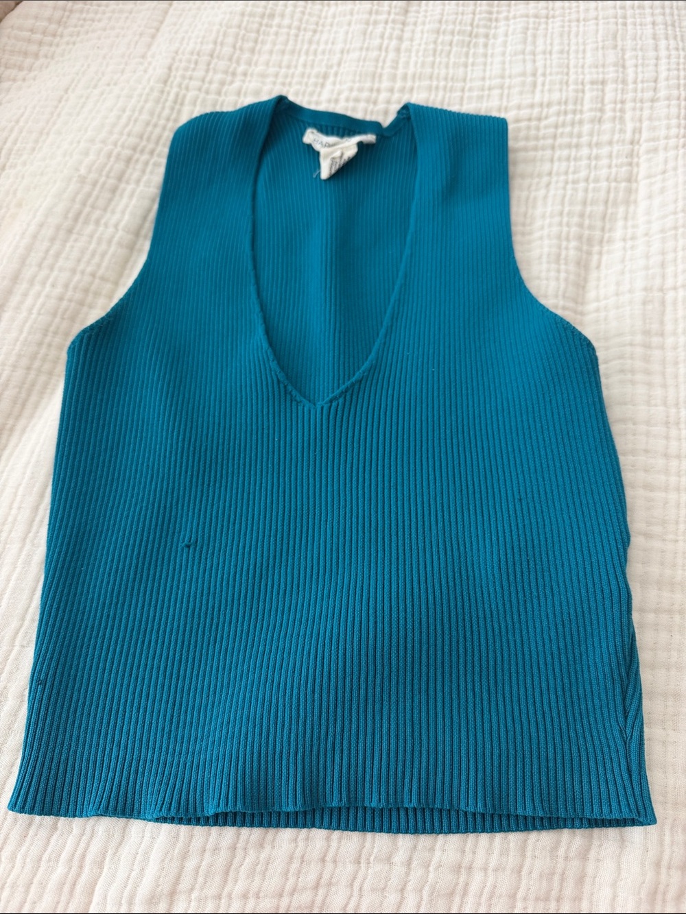 Ribbed V-Neck Sleeveless Tank Top in Teal